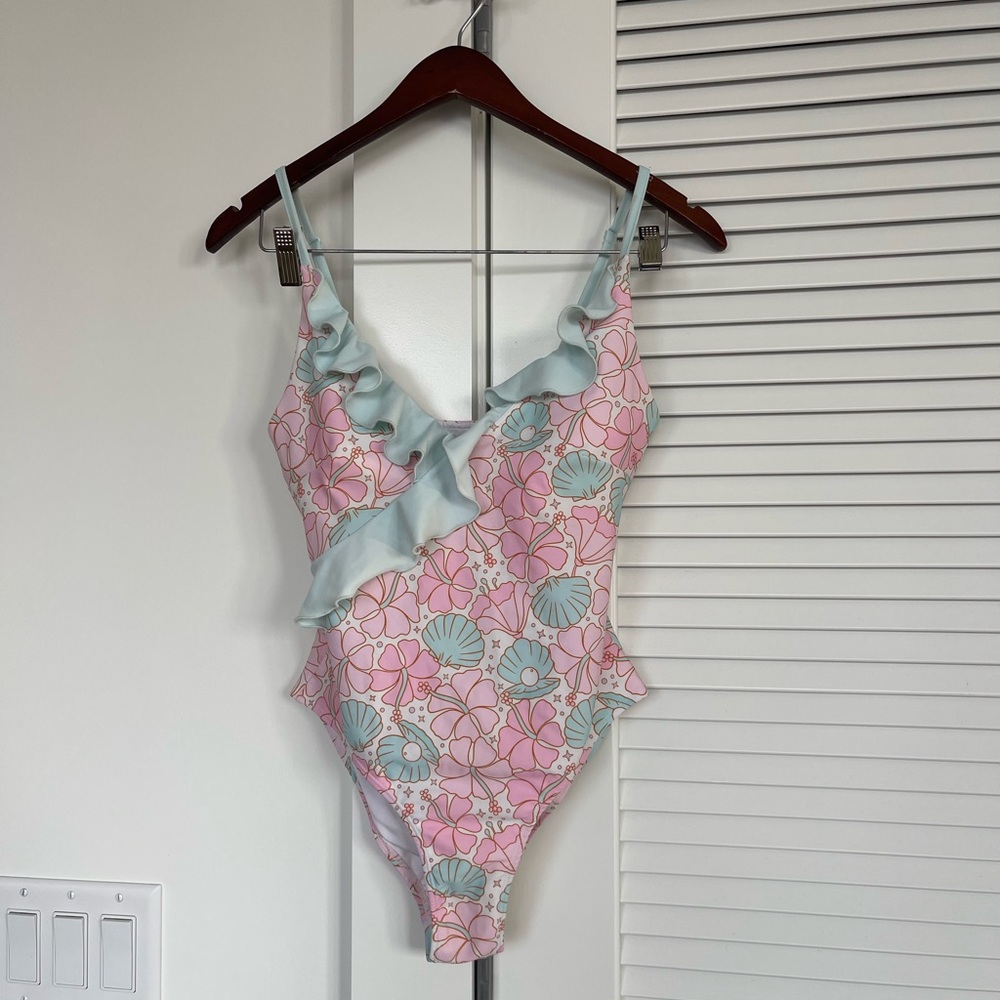 Caden Lane Pink and Blue Floral One Piece Swimsuit